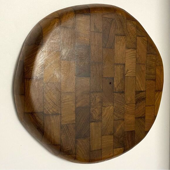 Mid Century Parquet Teak Divided Snack Tray - Picture 4 of 6